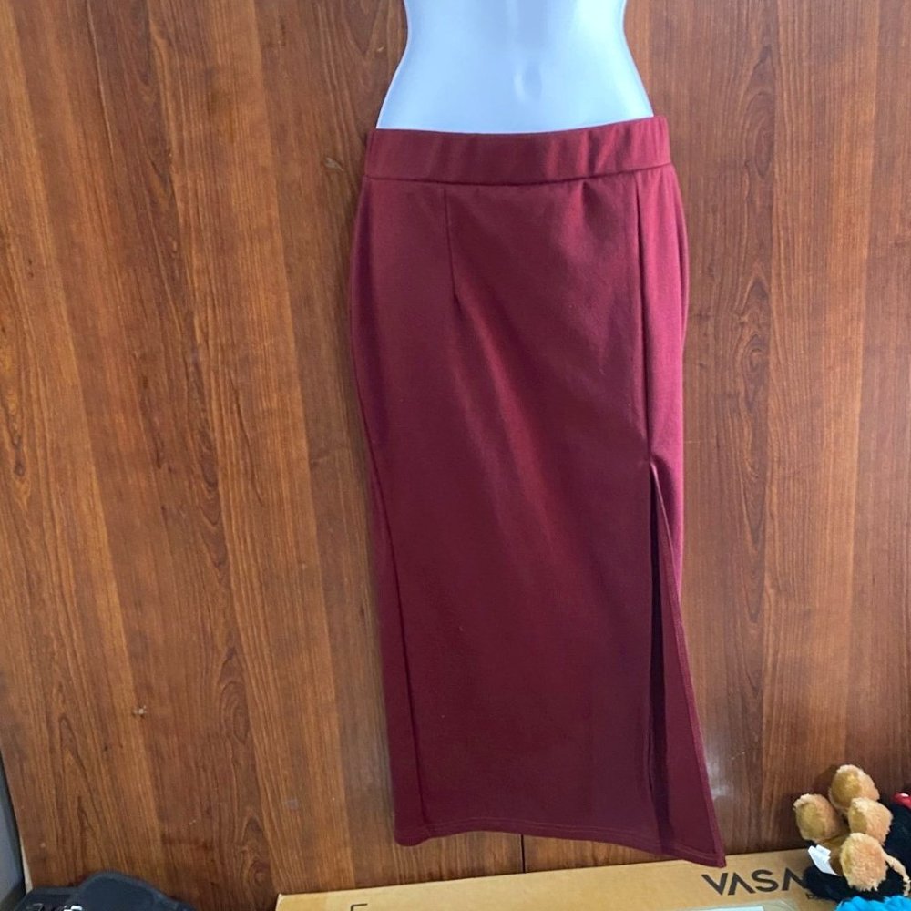 Burgundy or dark red Long Skirt with Slit